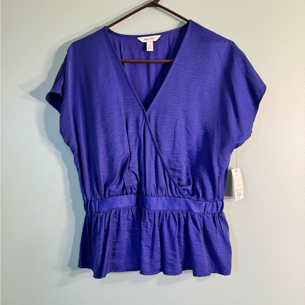 NWT ! Nine West, medium, blue , blouse .